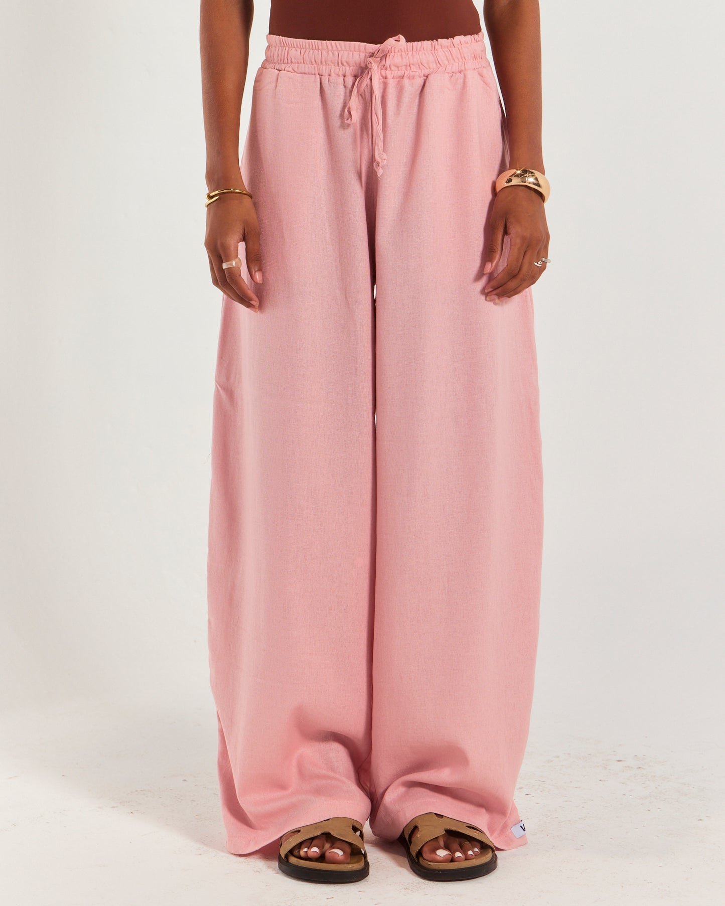 Calça MARÉ- feminina baggy oversize em tecido linho misto