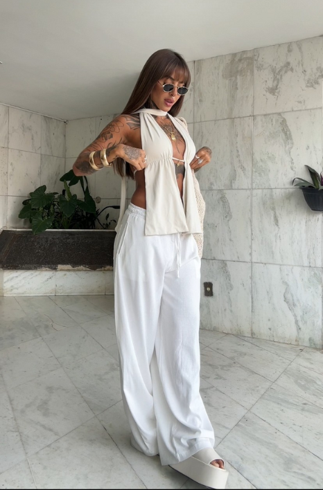 Top W- tendência costas abertas e amarração nas costas