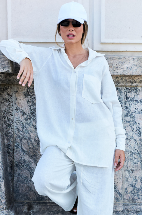 Camisa Orla- feminina oversize em tecido linho misto