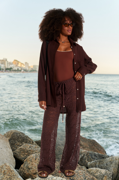 Calça Brisa- saída de praia estilosa-malha artesanal