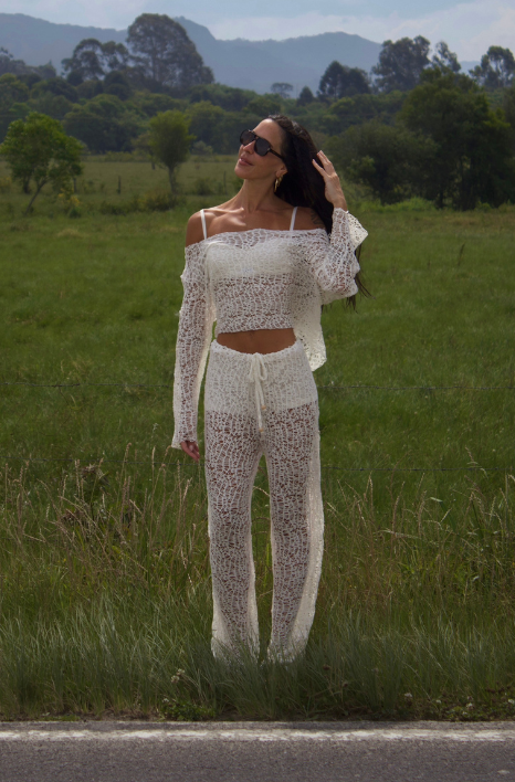 Calça Brisa- saída de praia estilosa-malha artesanal