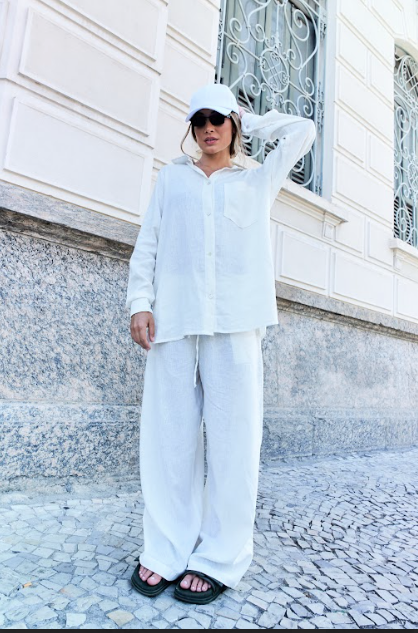 Camisa Orla- feminina oversize em tecido linho misto