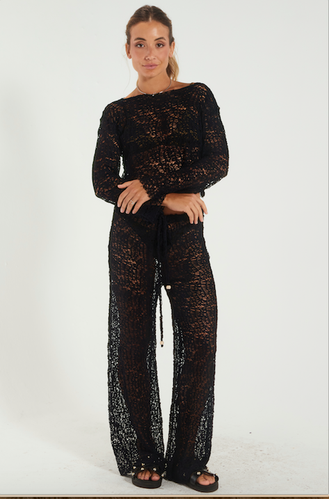 Calça Brisa- saída de praia estilosa-malha artesanal