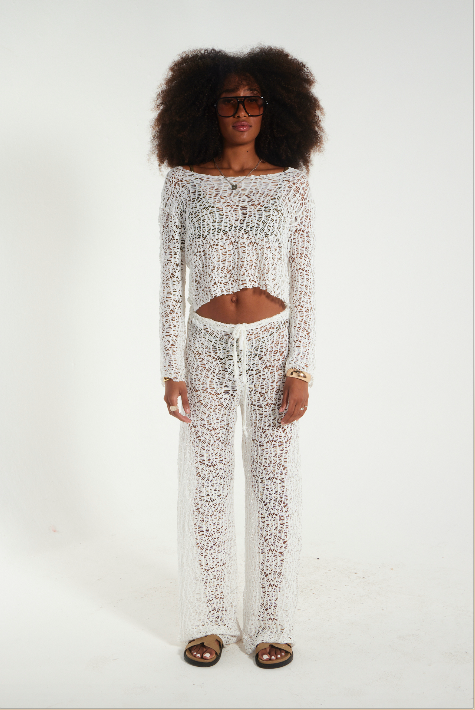 Calça Brisa- saída de praia estilosa-malha artesanal