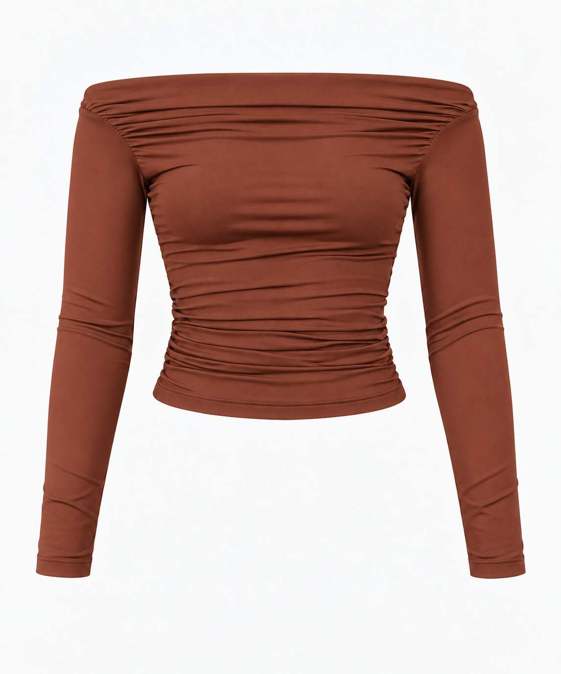 Linea- Top Blusa cropped manga longa elegante, drapeado, decote horizontal